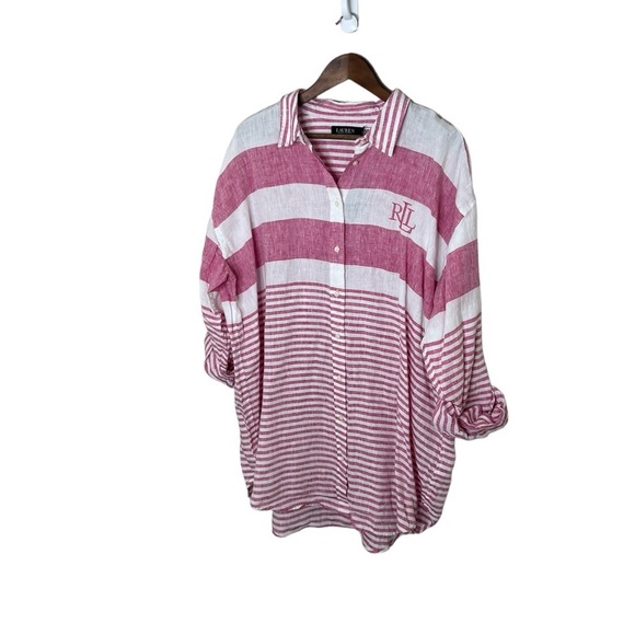 Lauren Ralph LRL Oversized Linen Buttoned Up Tunic Dress - Picture 3 of 13